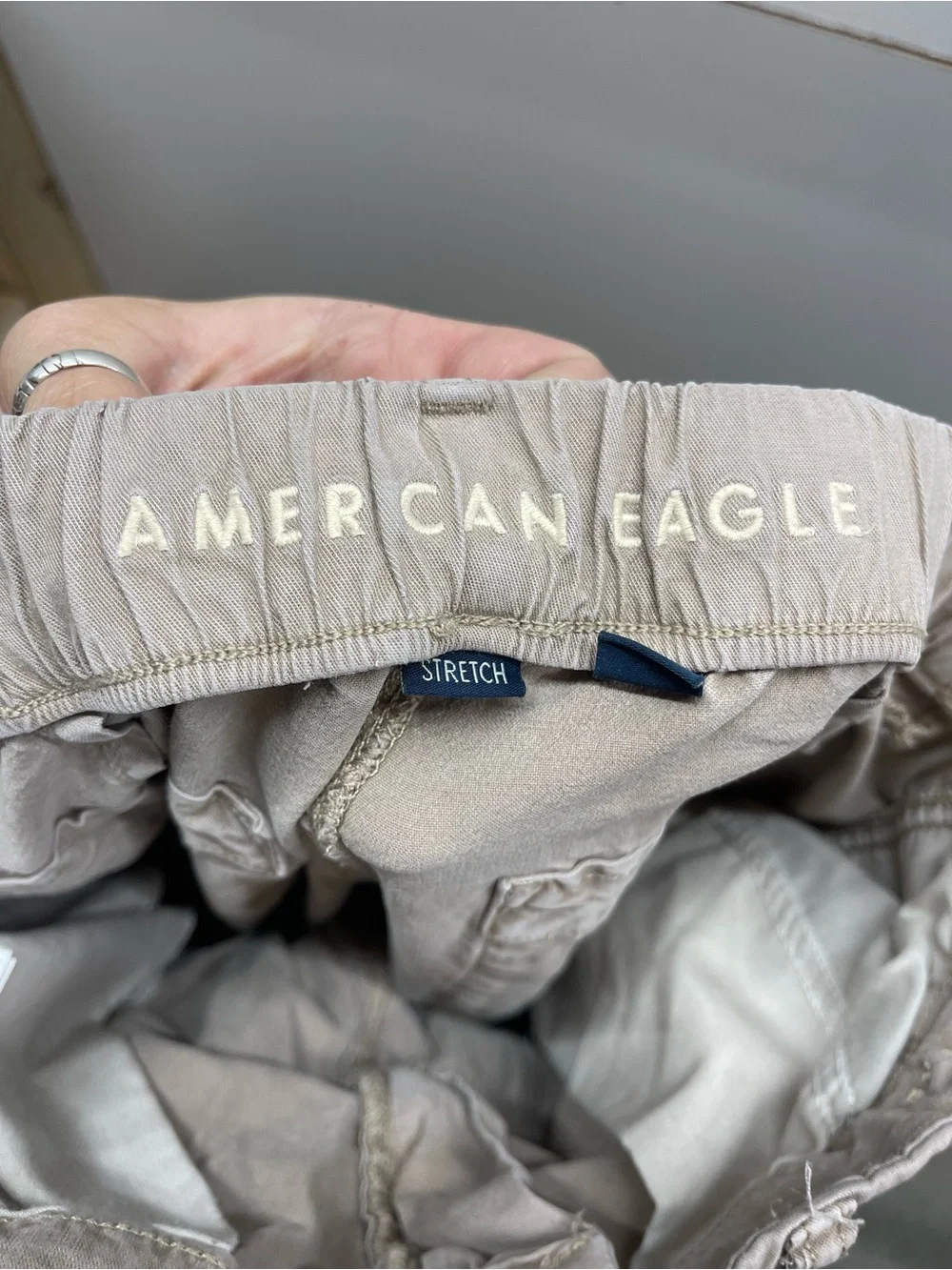 American Eagle Beige Mid Rise Baggy Wide Leg Cargo Pants